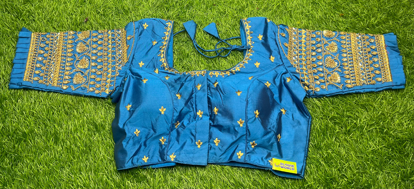 Sky 🌌 blue maggam work stone work hand work blouse 👚