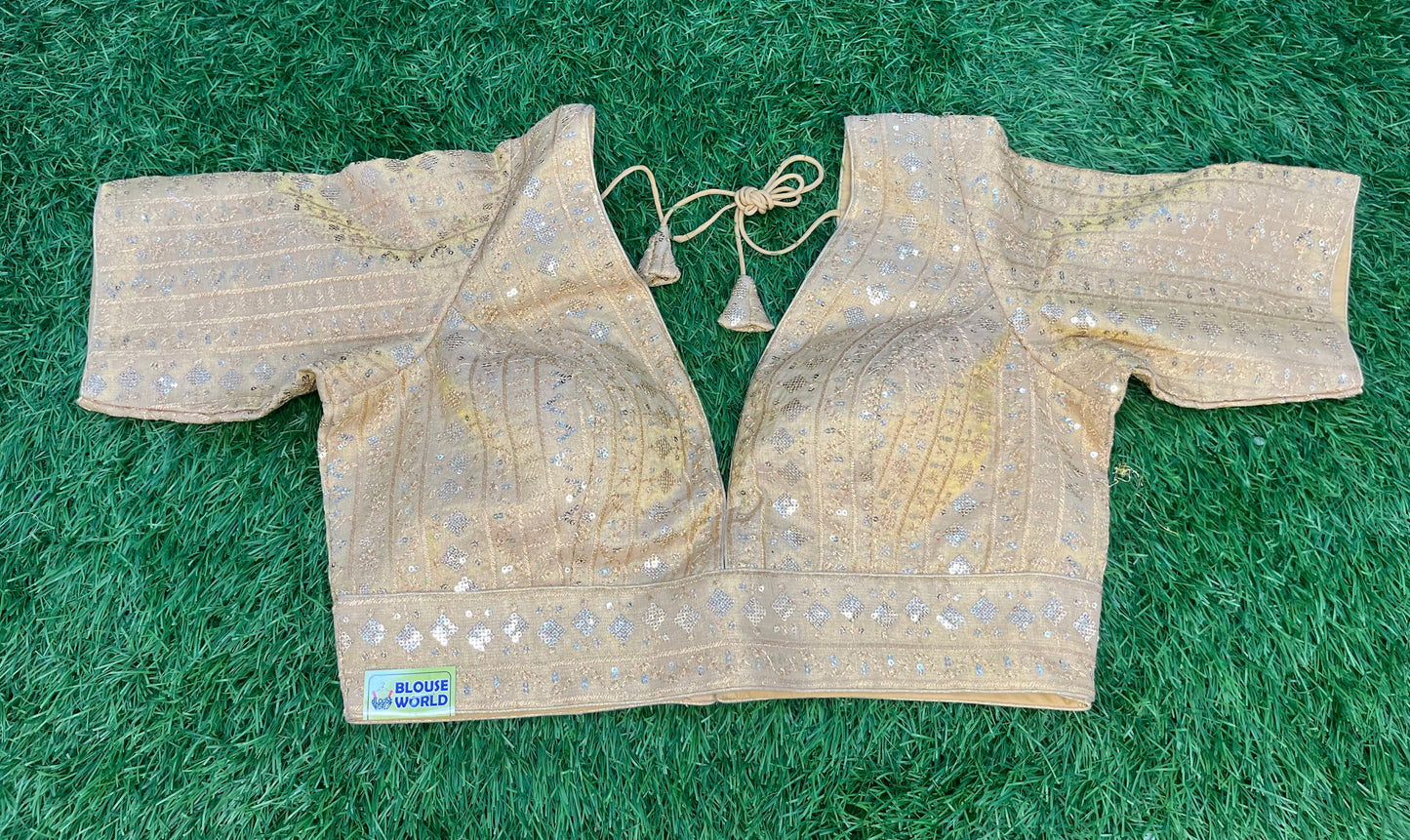 V neck sabyasachi cut golden blouse