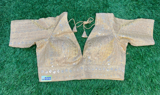 V neck sabyasachi cut golden blouse