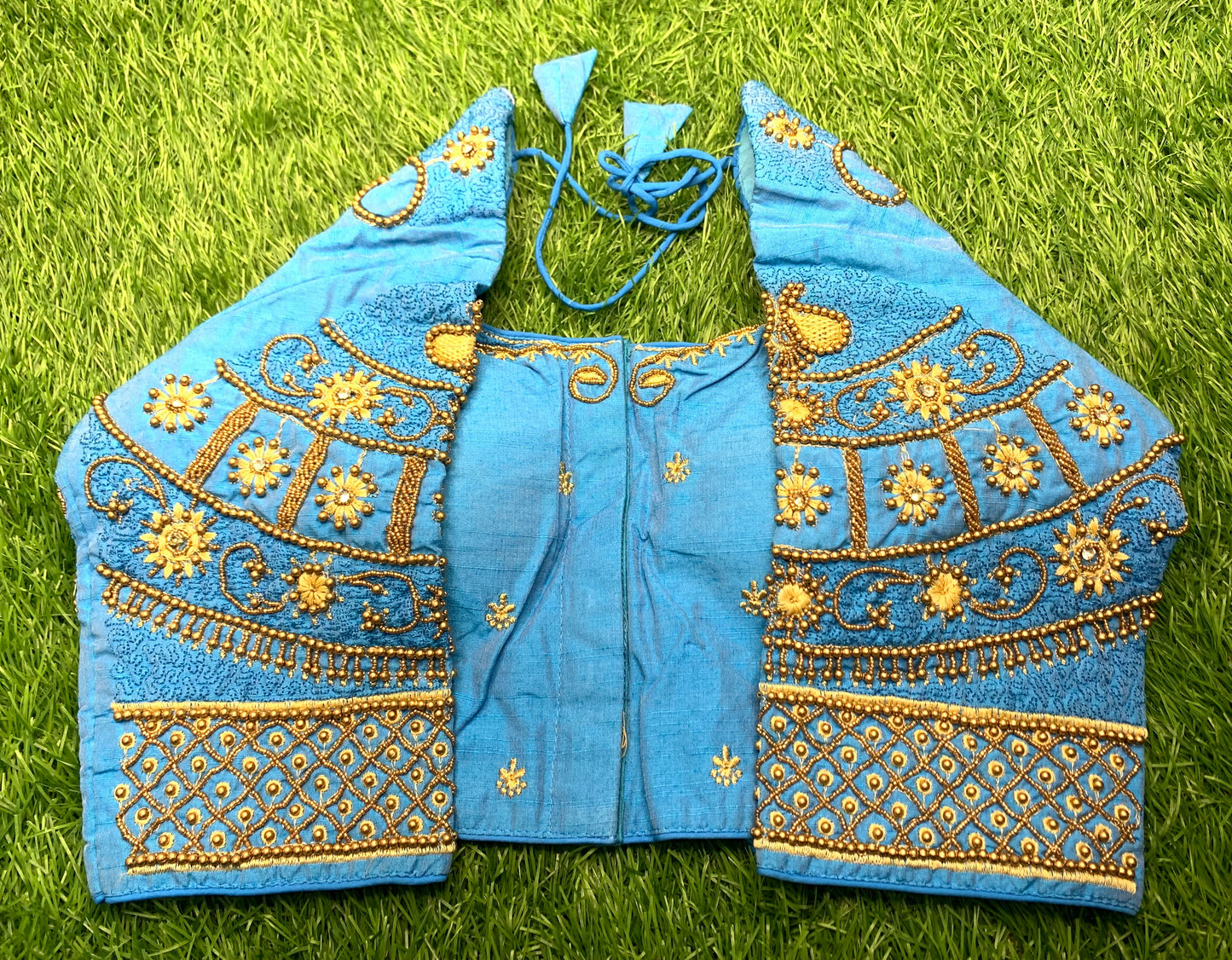 Light Sky blouse blue colour with flower 🌼 maggam work
