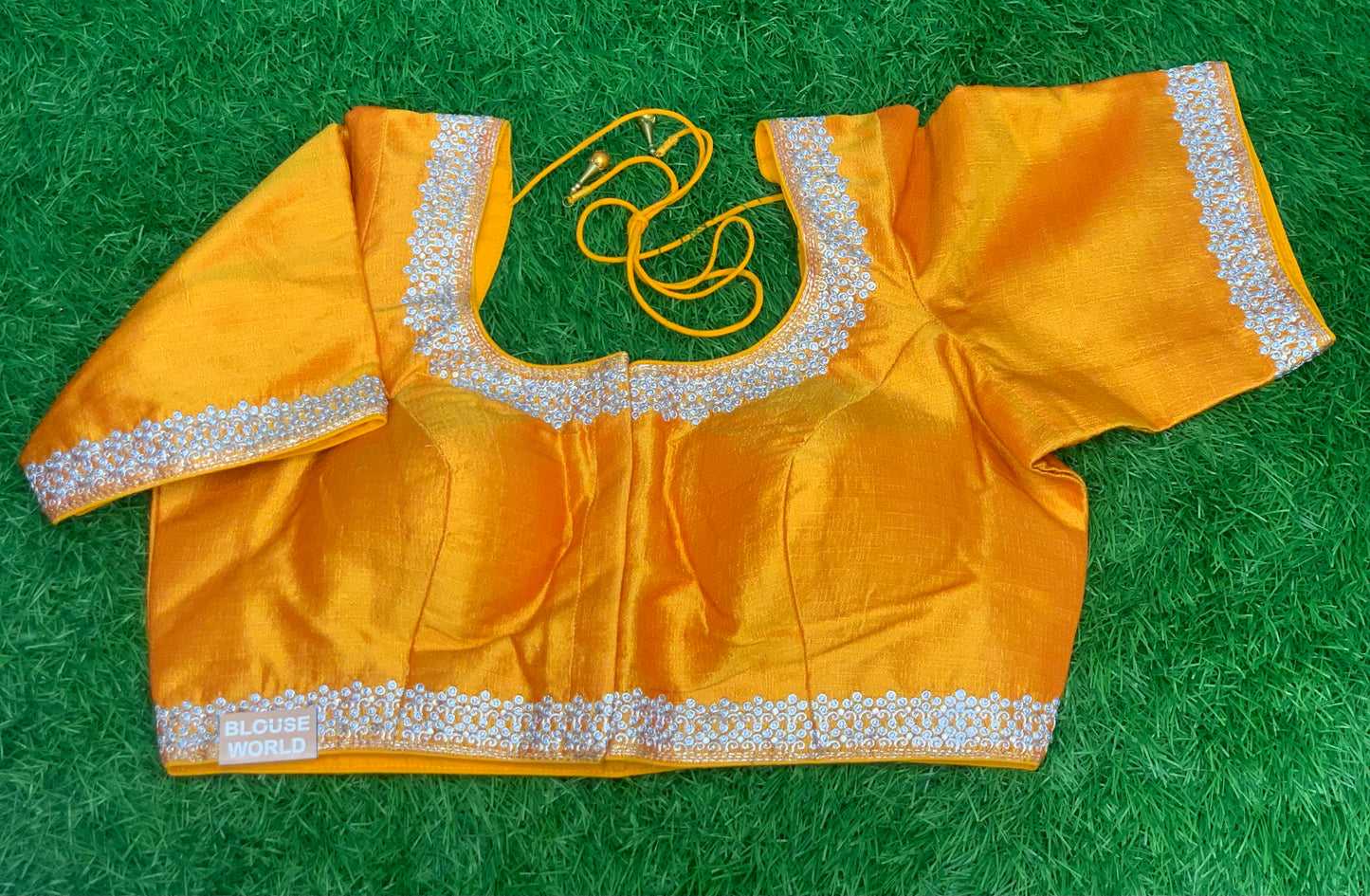 Yellow silver simple embroidery blouse