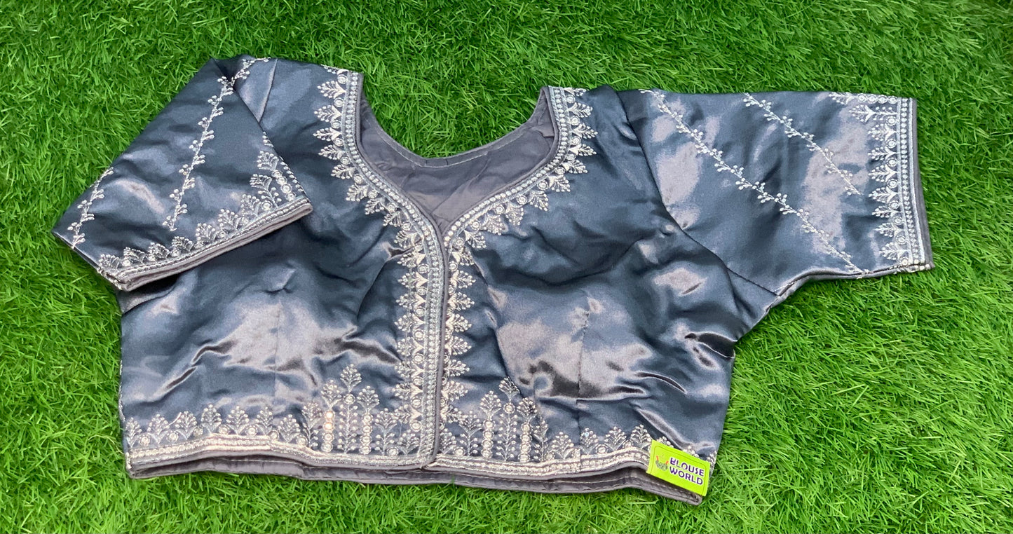 Grey peacock silver design blouse