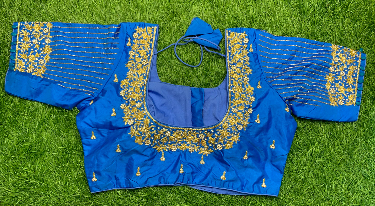 Sky 🌌 blue beads work heavy maggam work blouse
