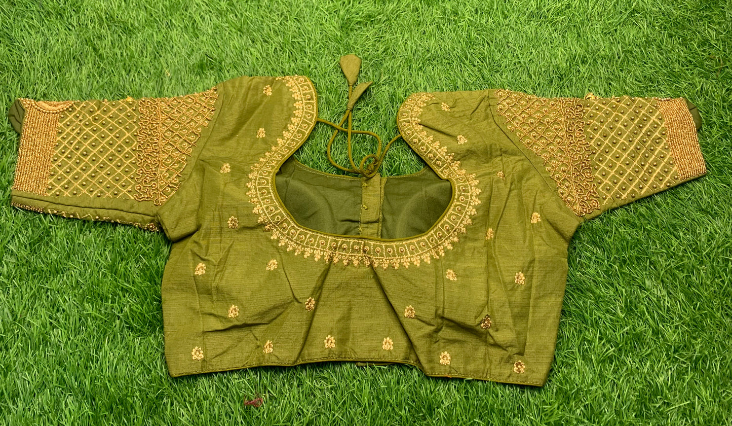Mehndi green golden Moti work blouse 👚