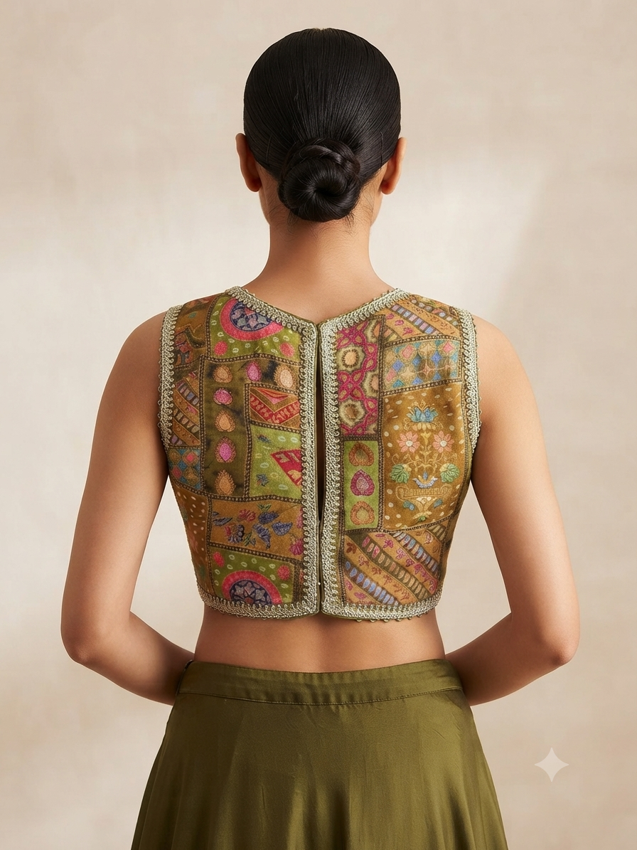 Front v neck back high neck digital print blouse 👚