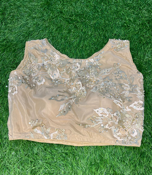 Fancy embroidery Moti net work light gold
