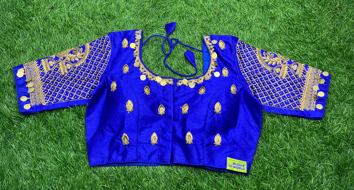 Royal blue 💙 coins 🪙 work with hanging bell model blouse 👚