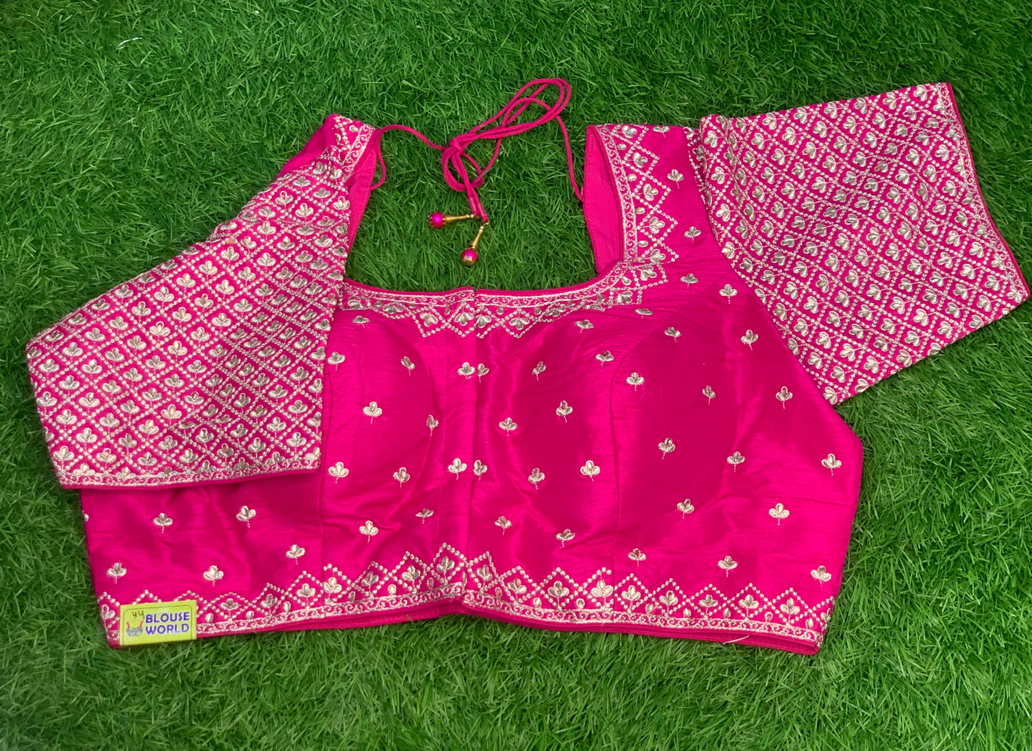 Embroidery silver work blouse pink colour