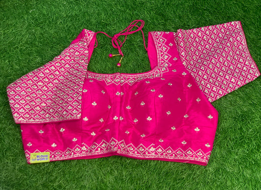 Embroidery silver work blouse pink colour