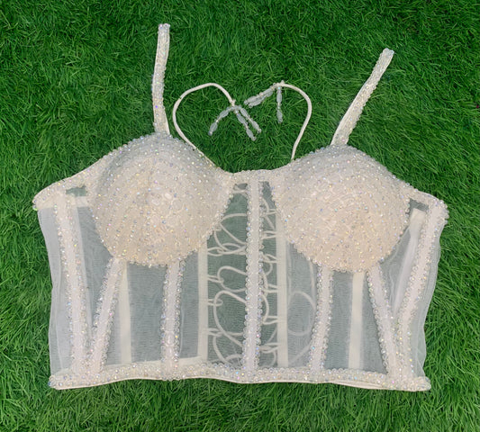 Off white colour Crystal stone corset blouse