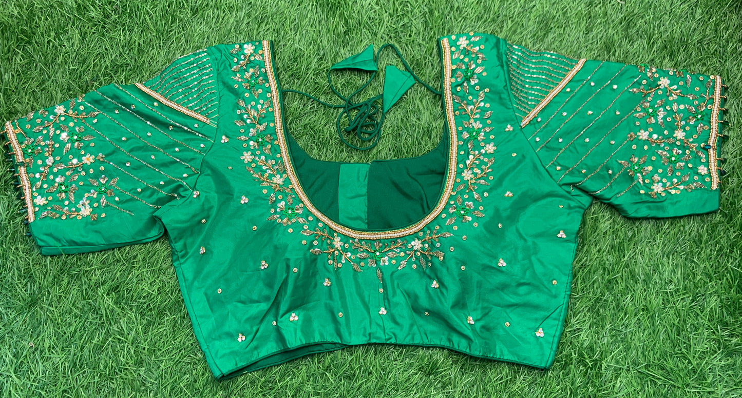 Green maggam work bridal wear blouse