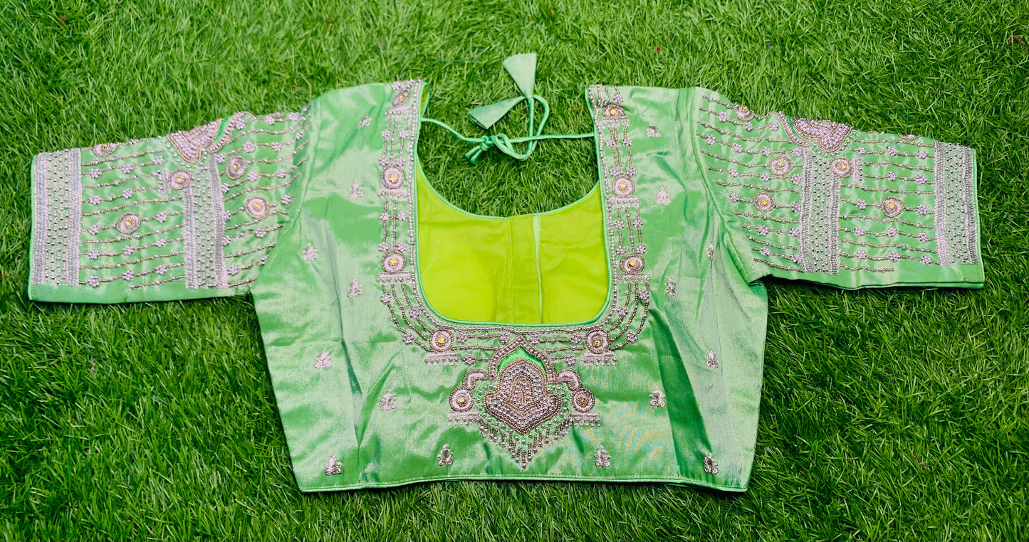 Mint green heavy hand work blouse 👚