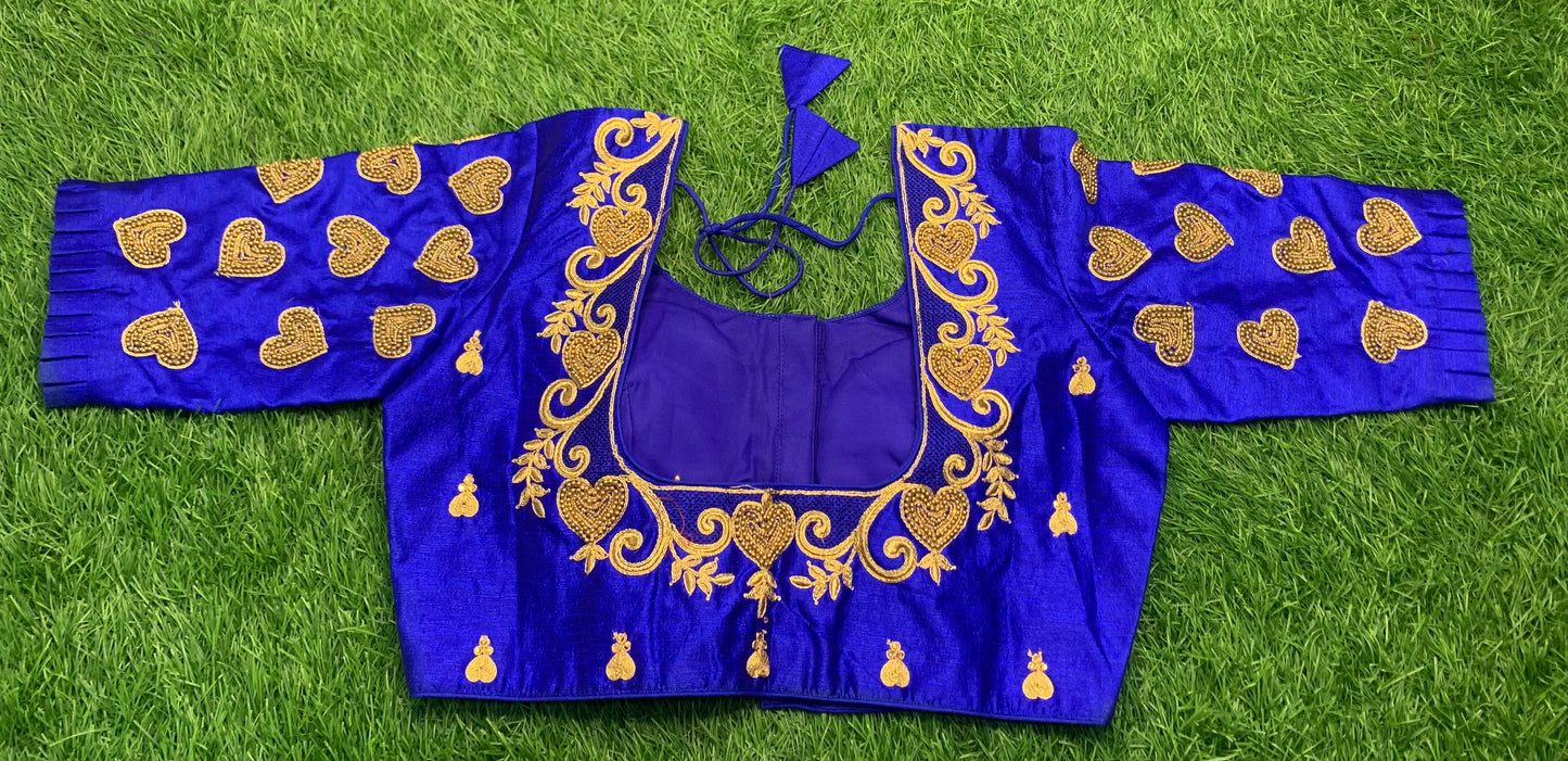 Royal blue heart 💙 design maggam work blouse