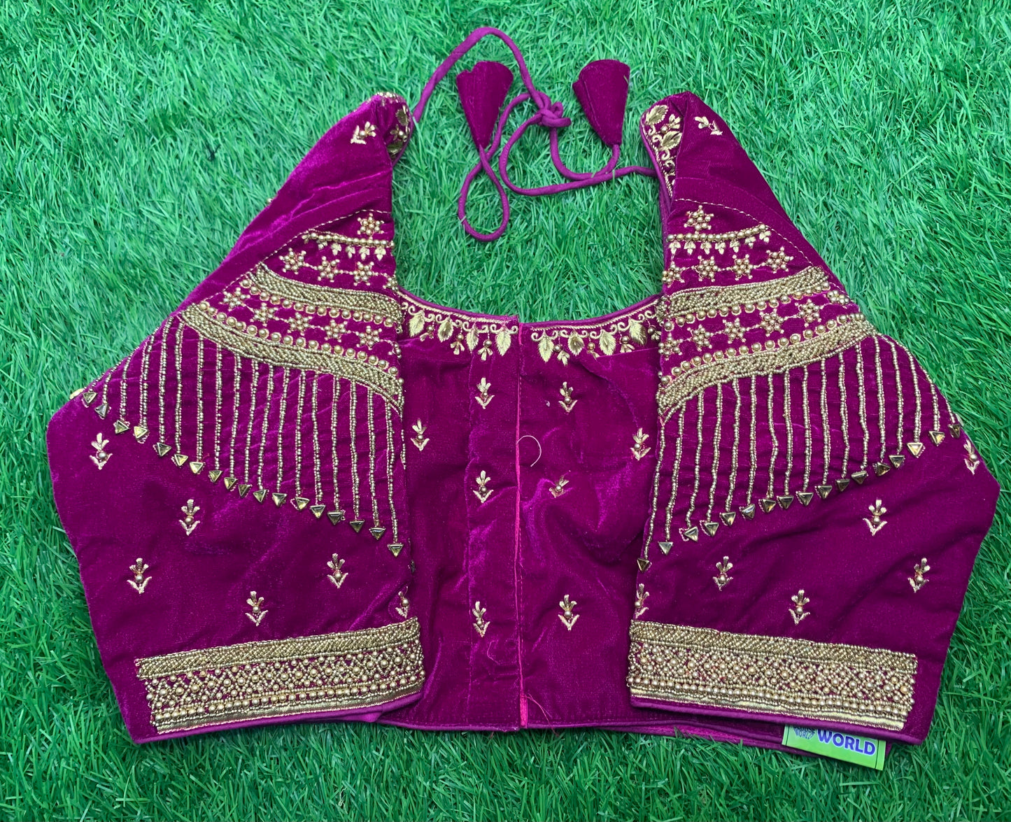 Magenta pink golden work velvet blouse 👚