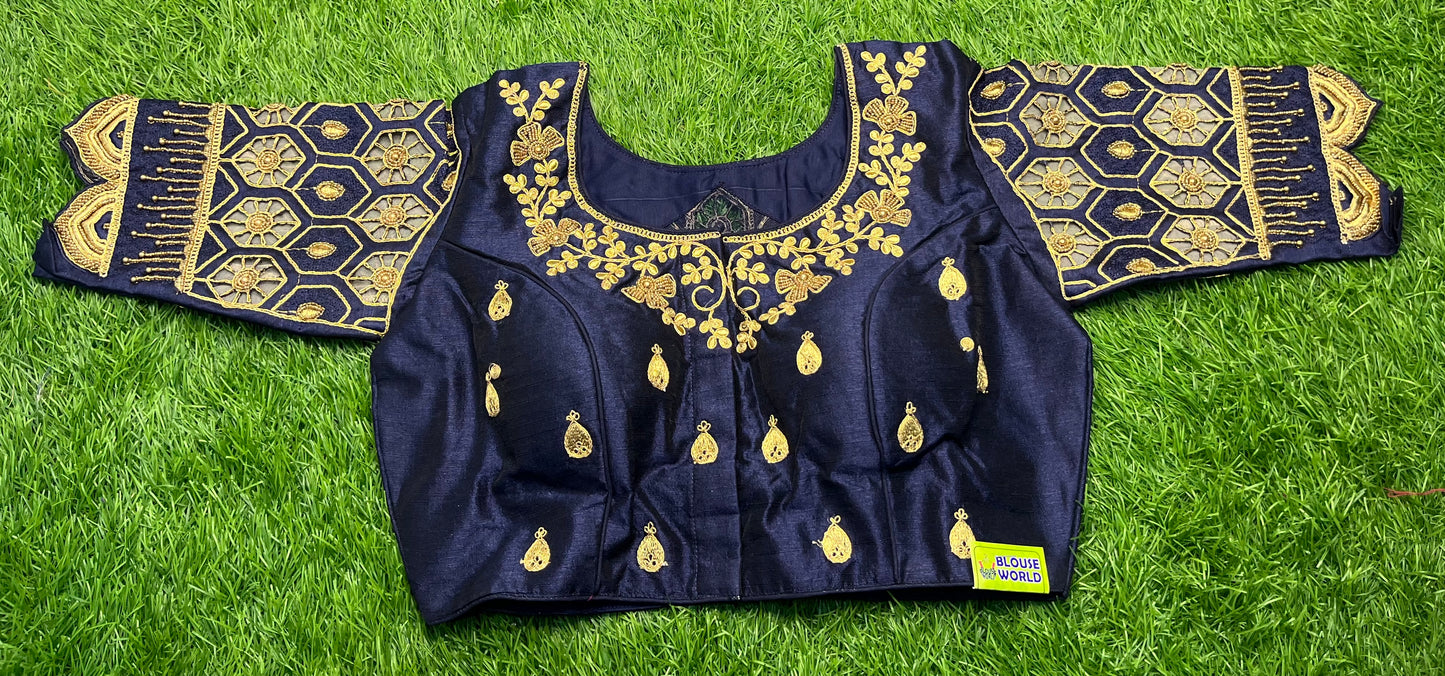 Navy blue back heavy work with cut work design blouse 👚