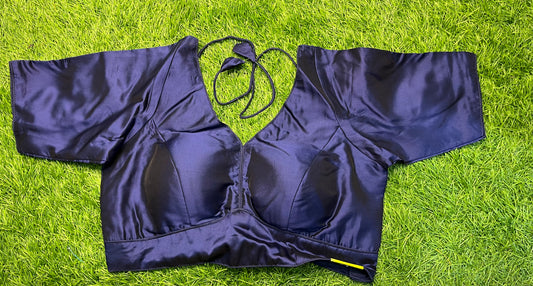 Navy blue plain v neck blouse