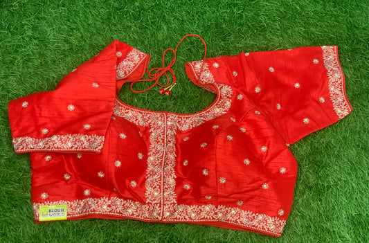Red silver embroidery blouse