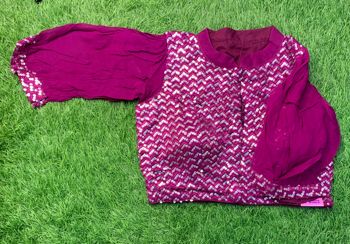 Wine colour with front n back high neck fancy blouse