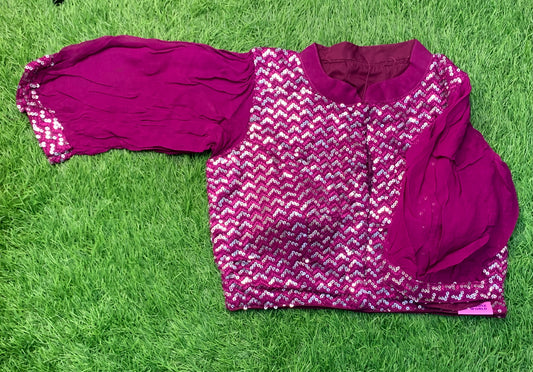 Wine colour with front n back high neck fancy blouse