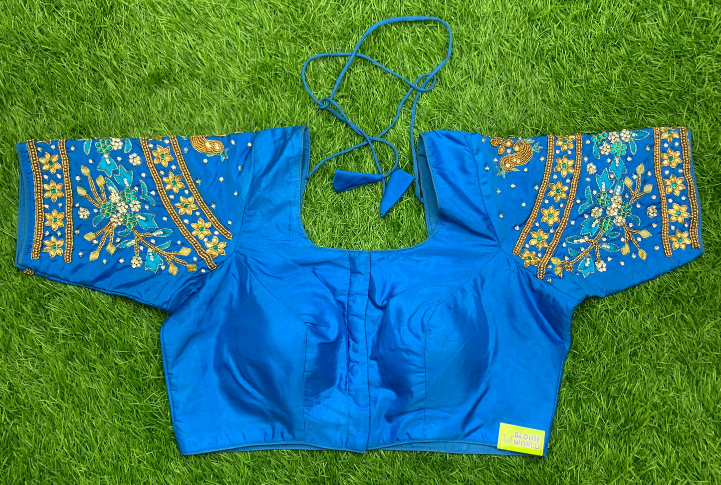 Fairoza blue colour maggam work with 🍁 🍃 leaf design back Heavy work