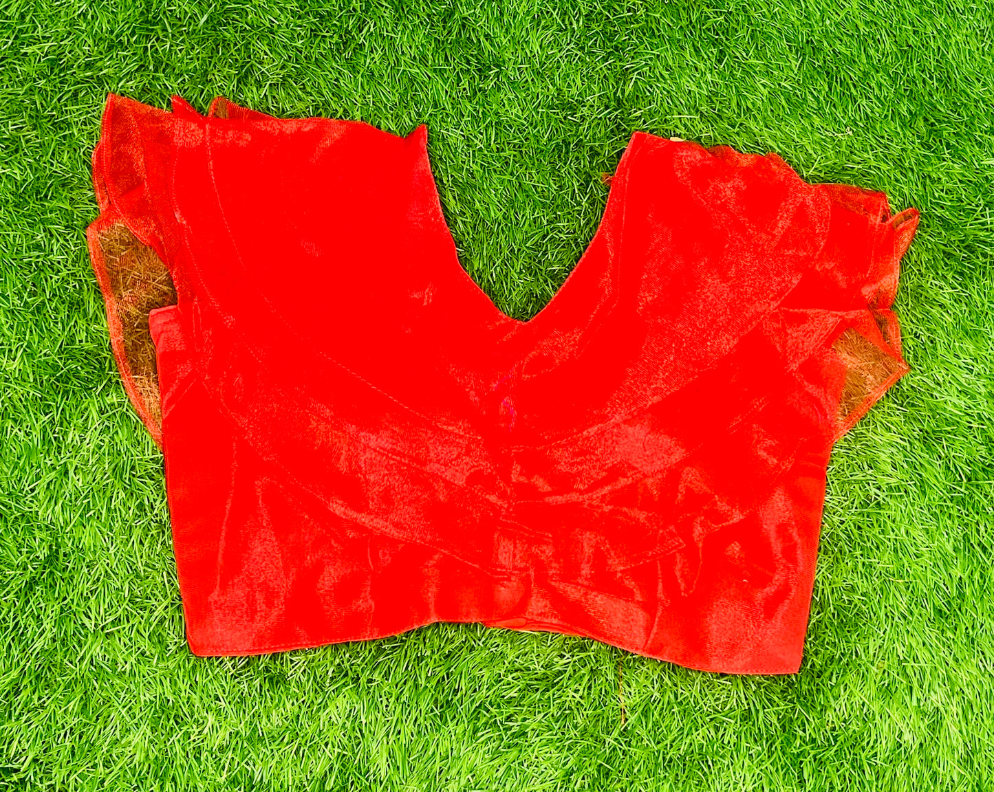 Red shiny blouse