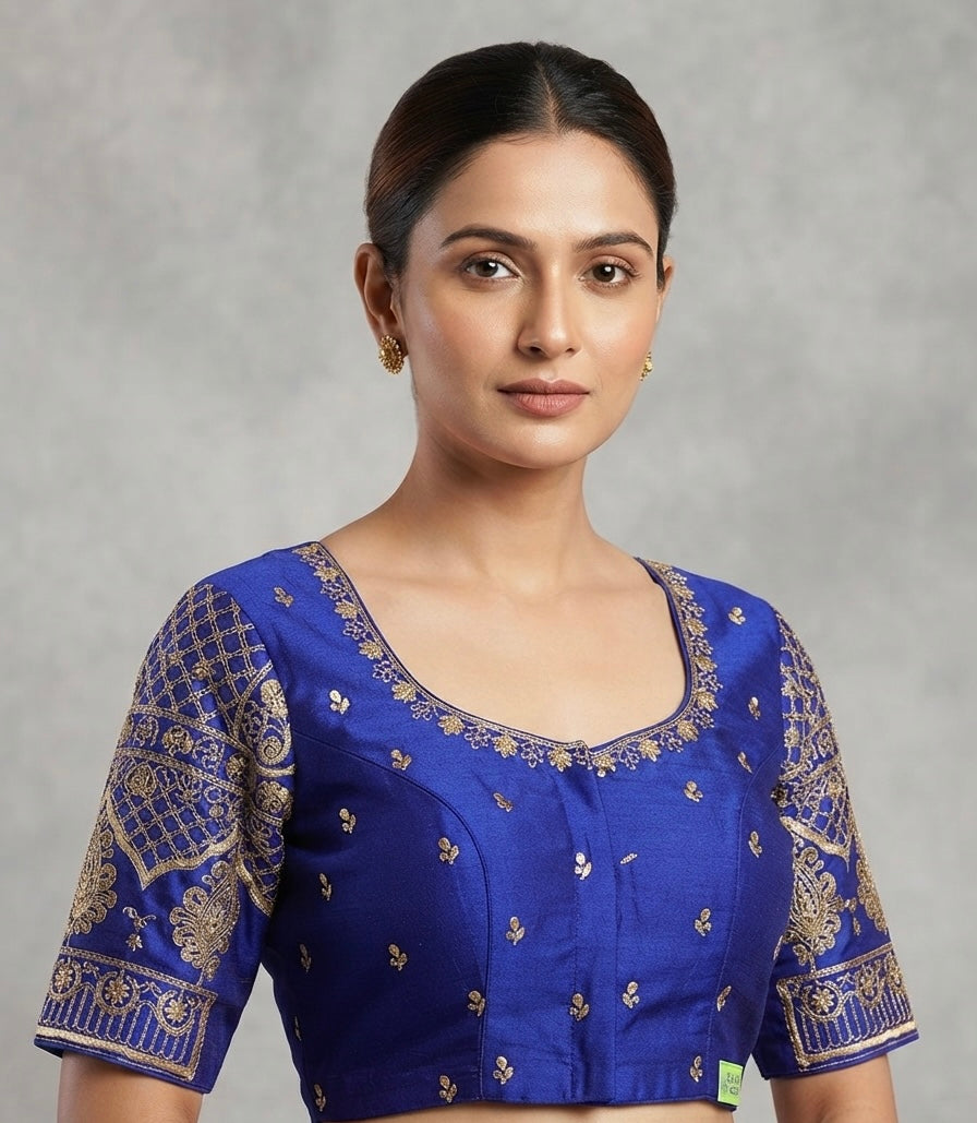 Royal blue maggam gold work Blouse 👚