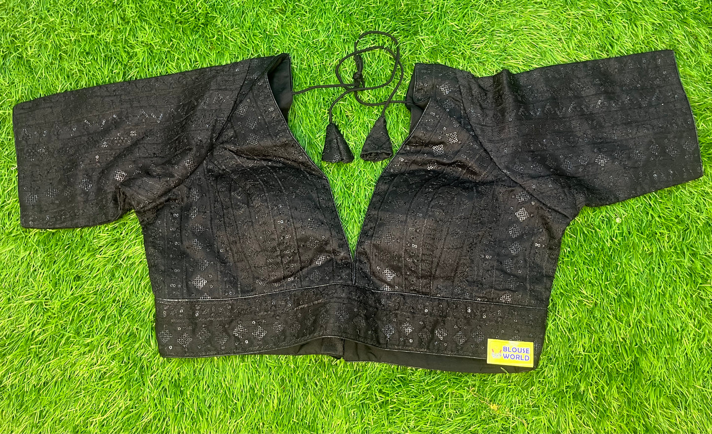 Black v neck with hands blouse