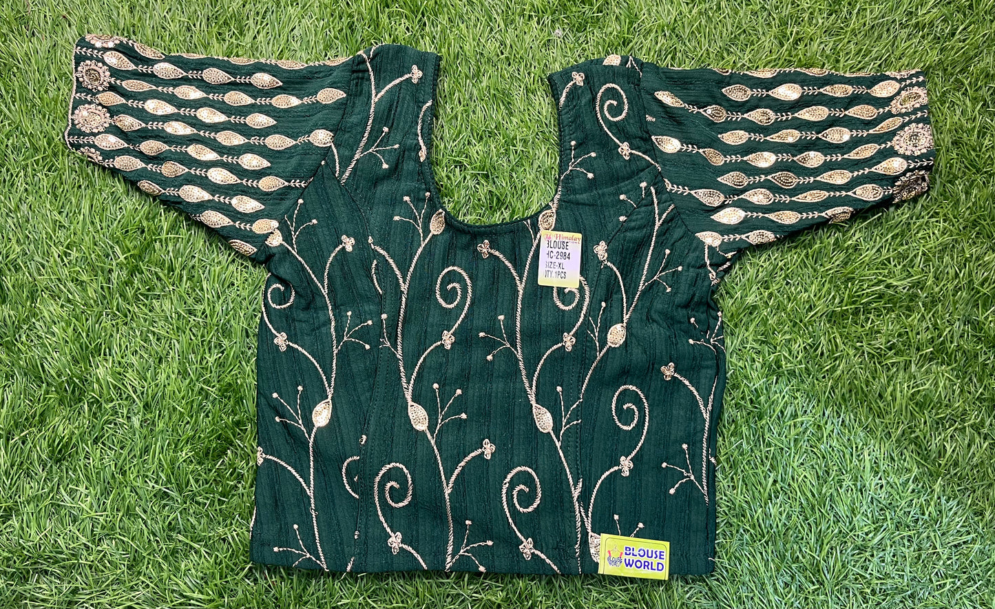 Bottle green zari work blouse Strectable blouse xl size