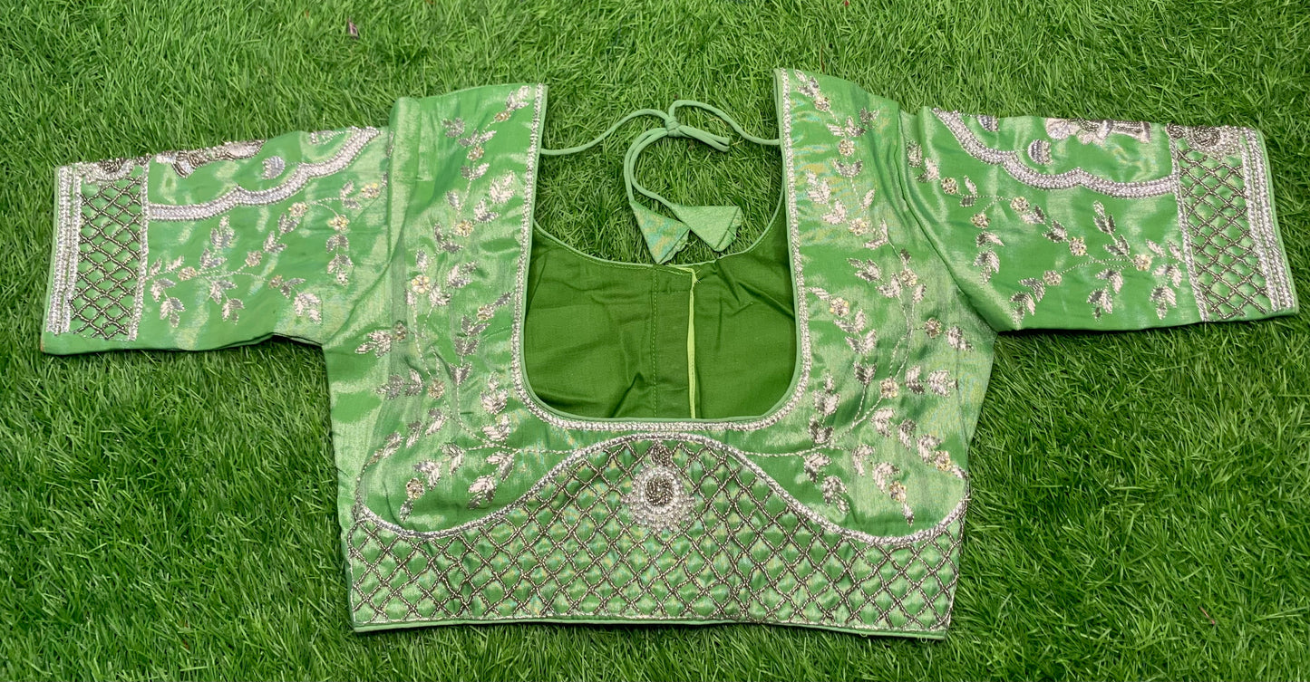 Pista green silver work bridal blouse 👚