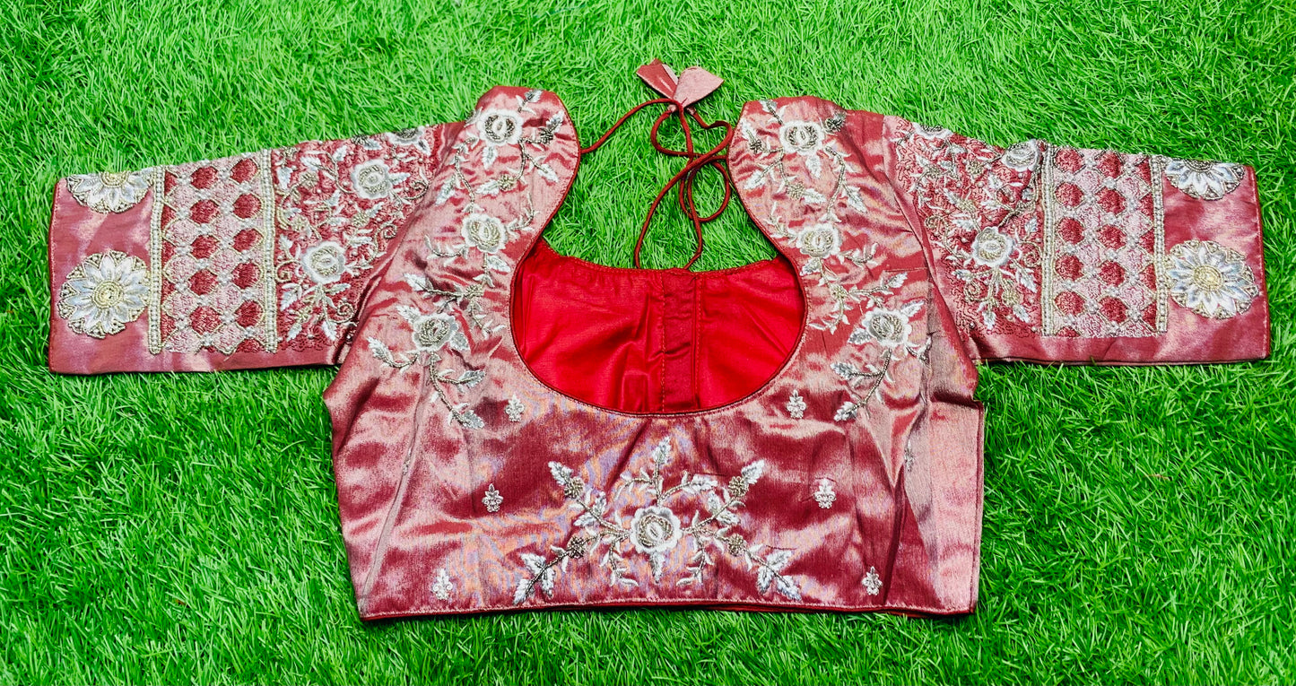 Marron tissue flowers 🌺 designer blouse 👚