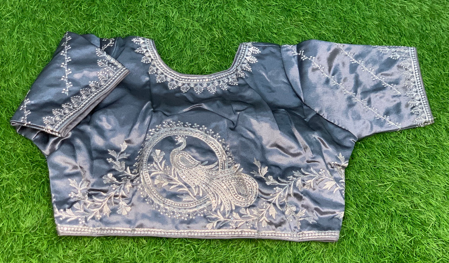 Grey peacock silver design blouse