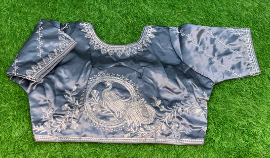 Grey peacock silver design blouse
