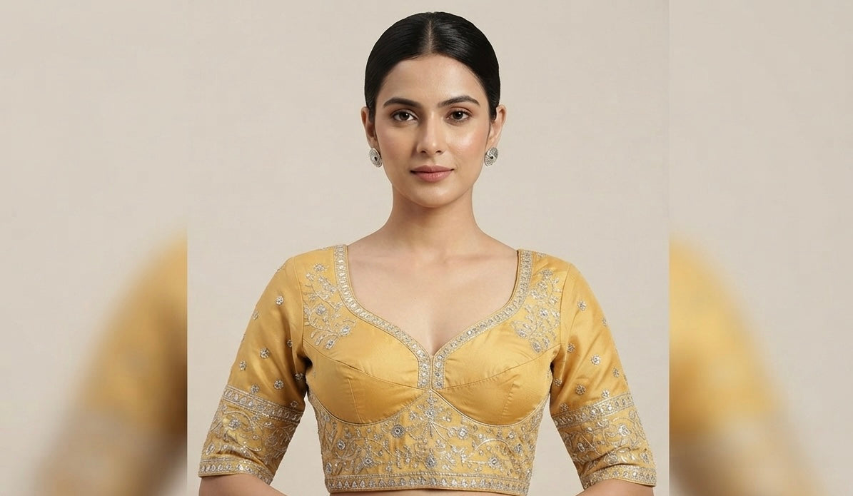 3/4th sleeve embroidery work blouse