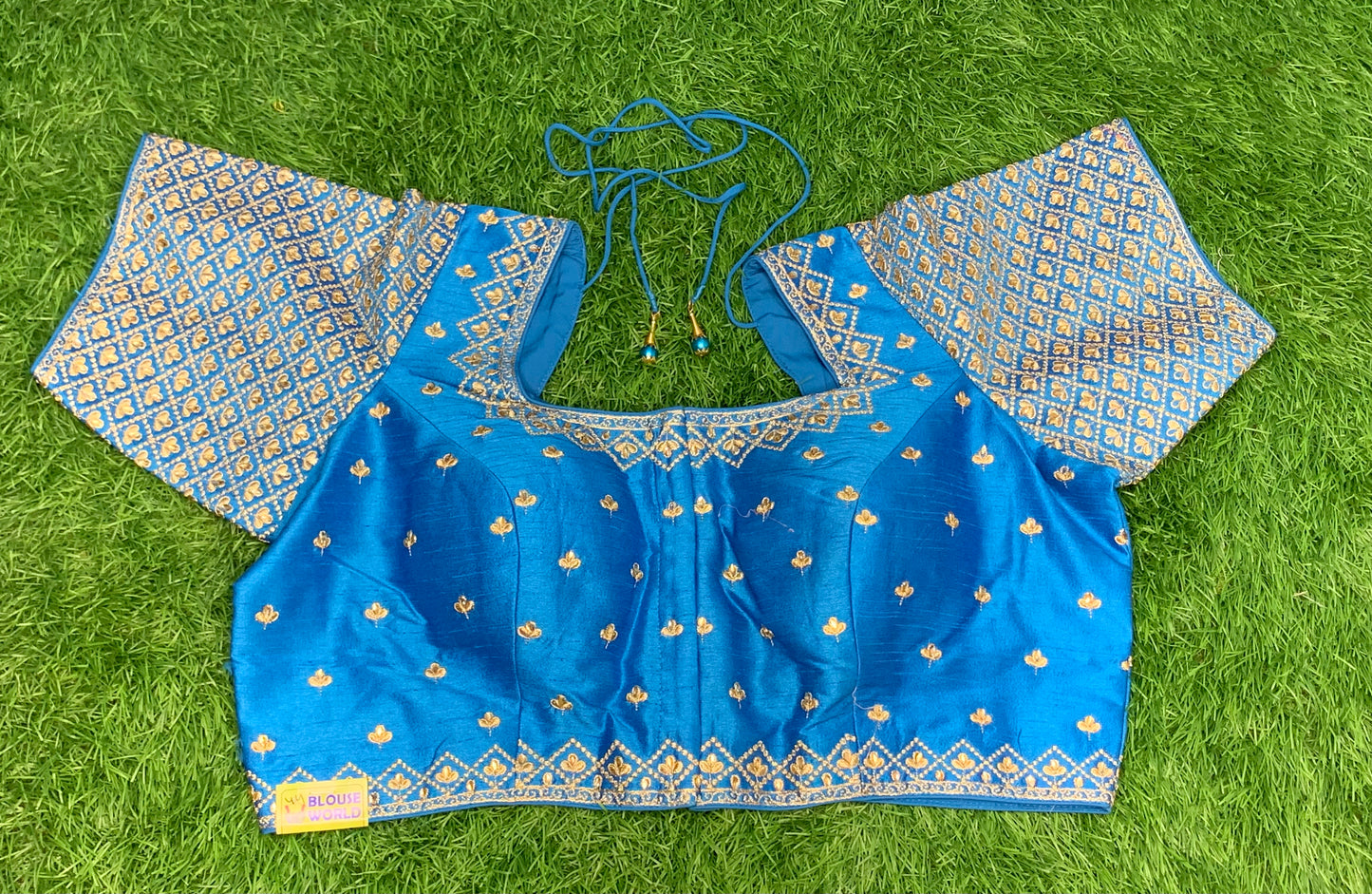 Sky blue with heavy work blouse