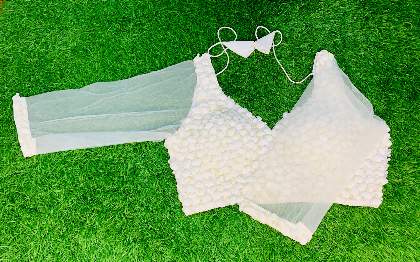 Moti shells blouses off white colour