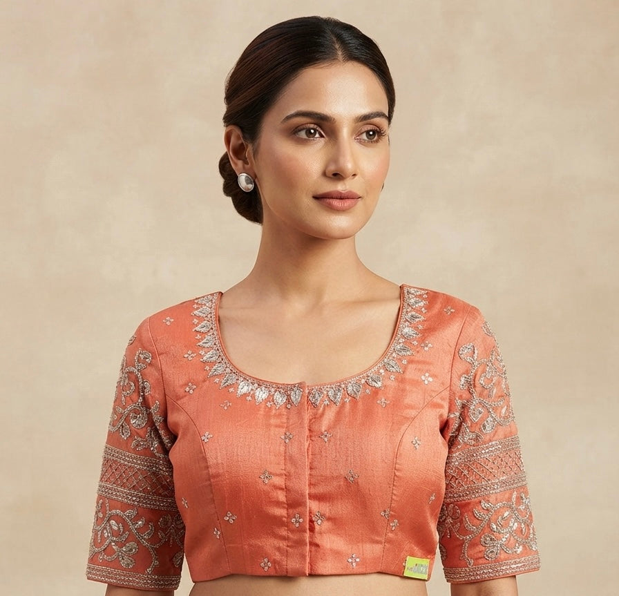 Orange Maggam hands work Blouse 👚