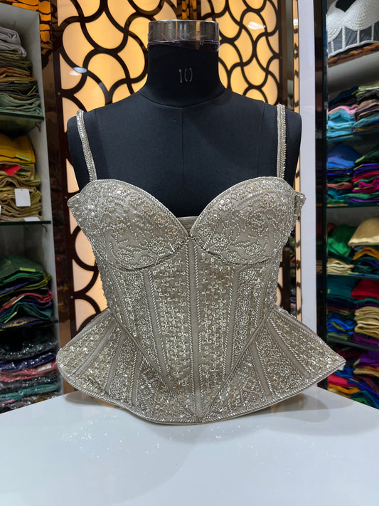 Reflective Elegance: Handcrafted Mirror-Work Blouse Corsets