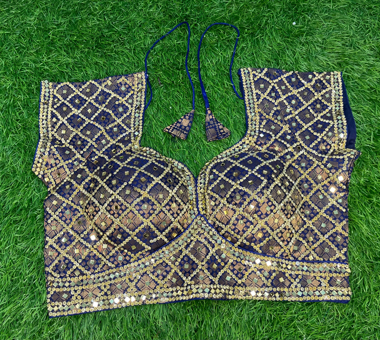 Blue mirror work blouse