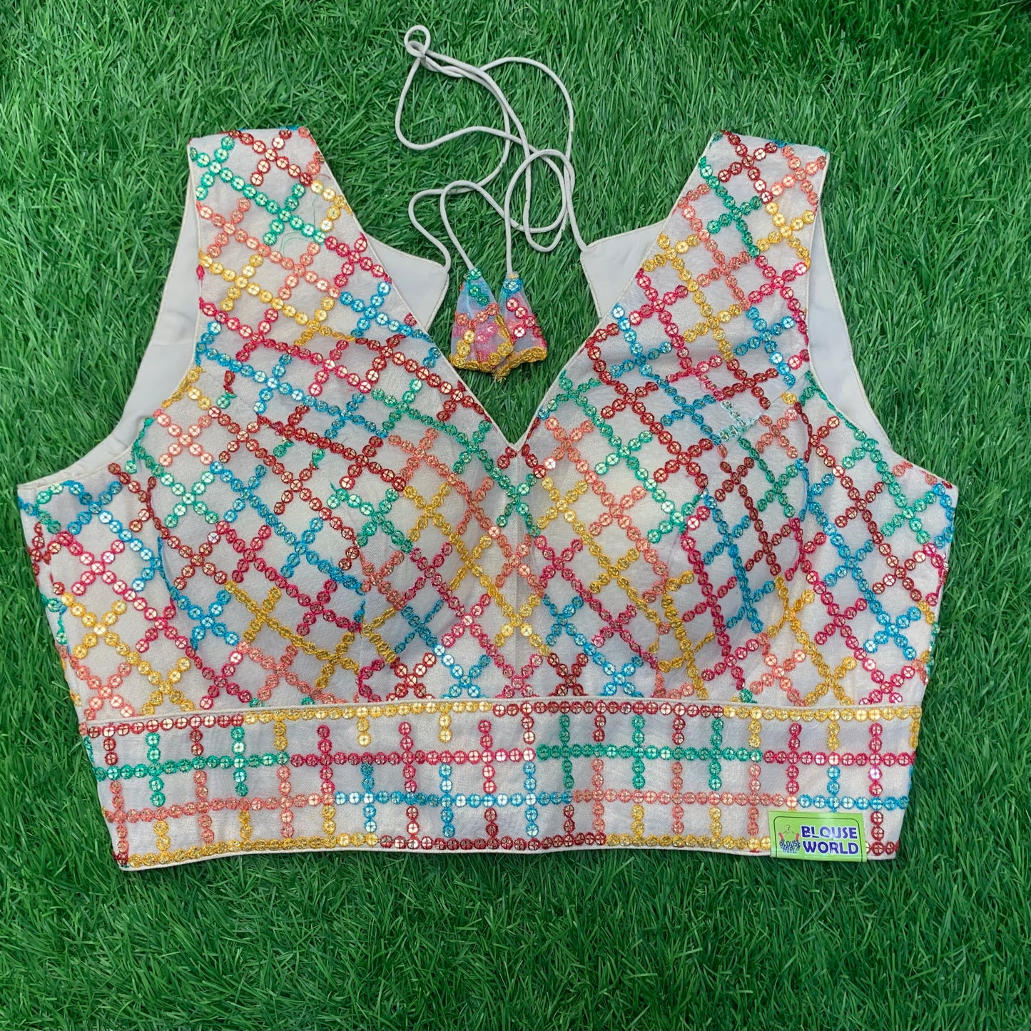 Fancy multicolour sleeveless blouse