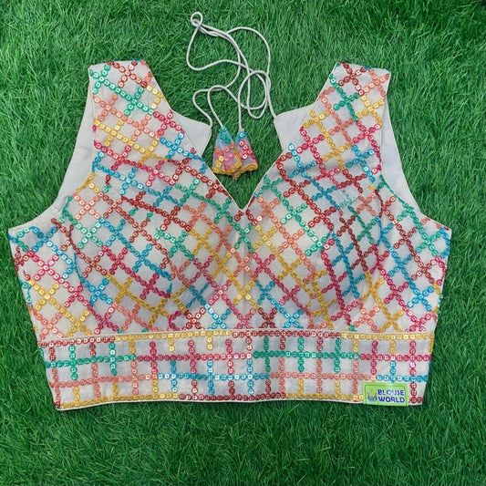 Fancy multicolour sleeveless blouse