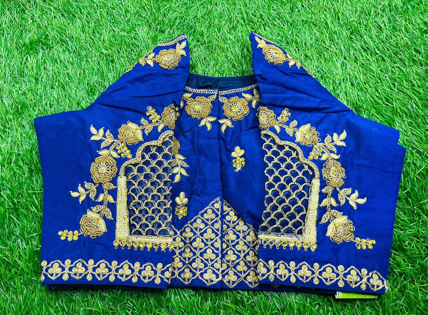 Royal blue cut work back n hand desinger blouse 👚
