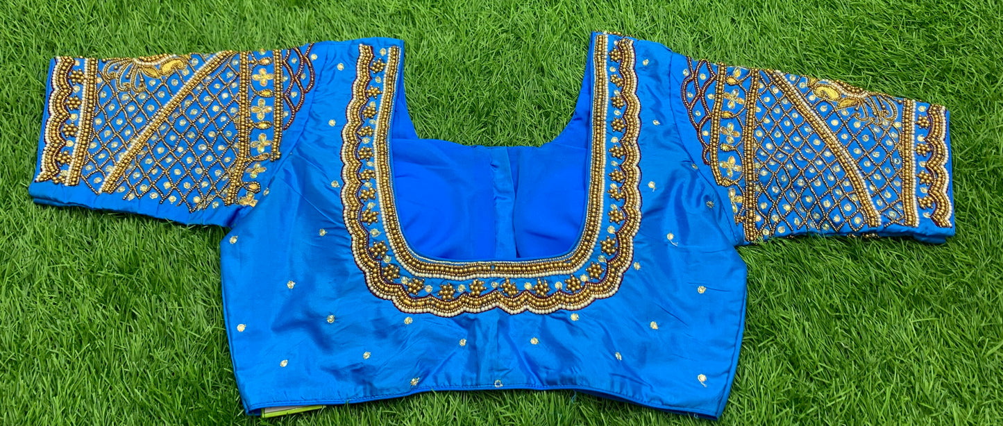 Sky 🌌 blue hand work maggam work blouse back heavy design