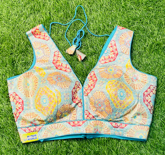 Light green multicolour with hand blouse