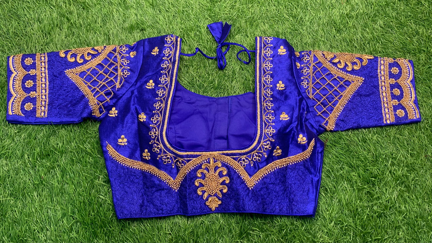 Royal blue back u neck hands heavy work blouse 👚