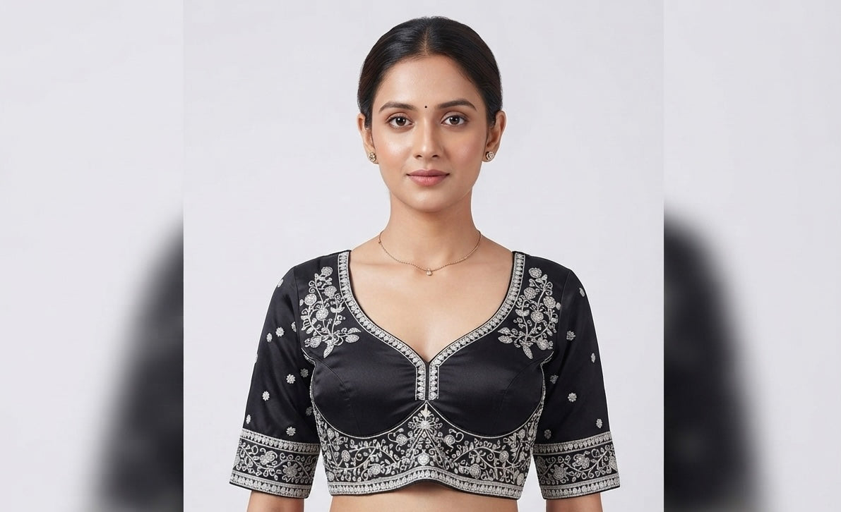 3/4th sleeve embroidery work blouse