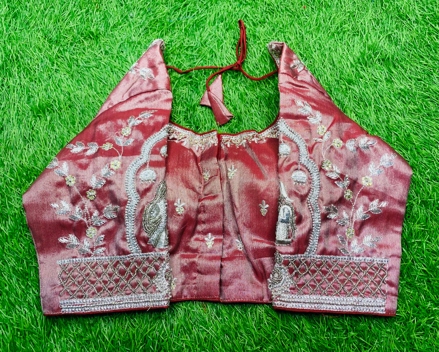 Marron silver tissue with heavy hand work blouse