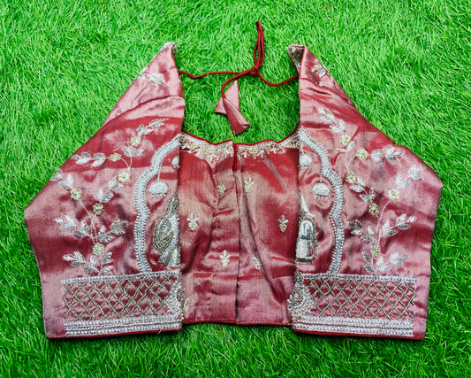 Marron silver tissue with heavy hand work blouse