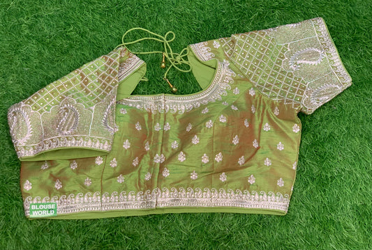 Dual shade green with heavy work embroidery blouse