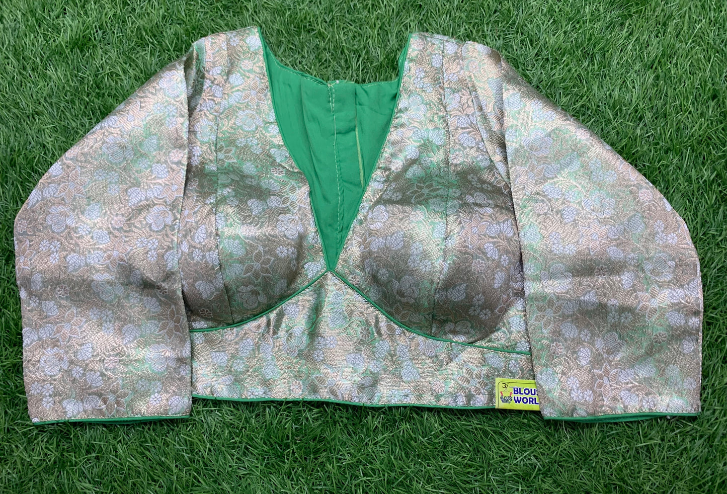 High neck office wear dual shade green blouse 👚