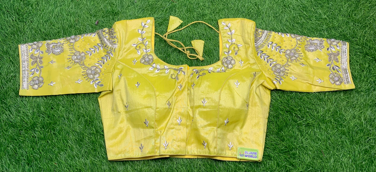 Yellow thread 🧵 🪡  work heavy hand work blouse 👚